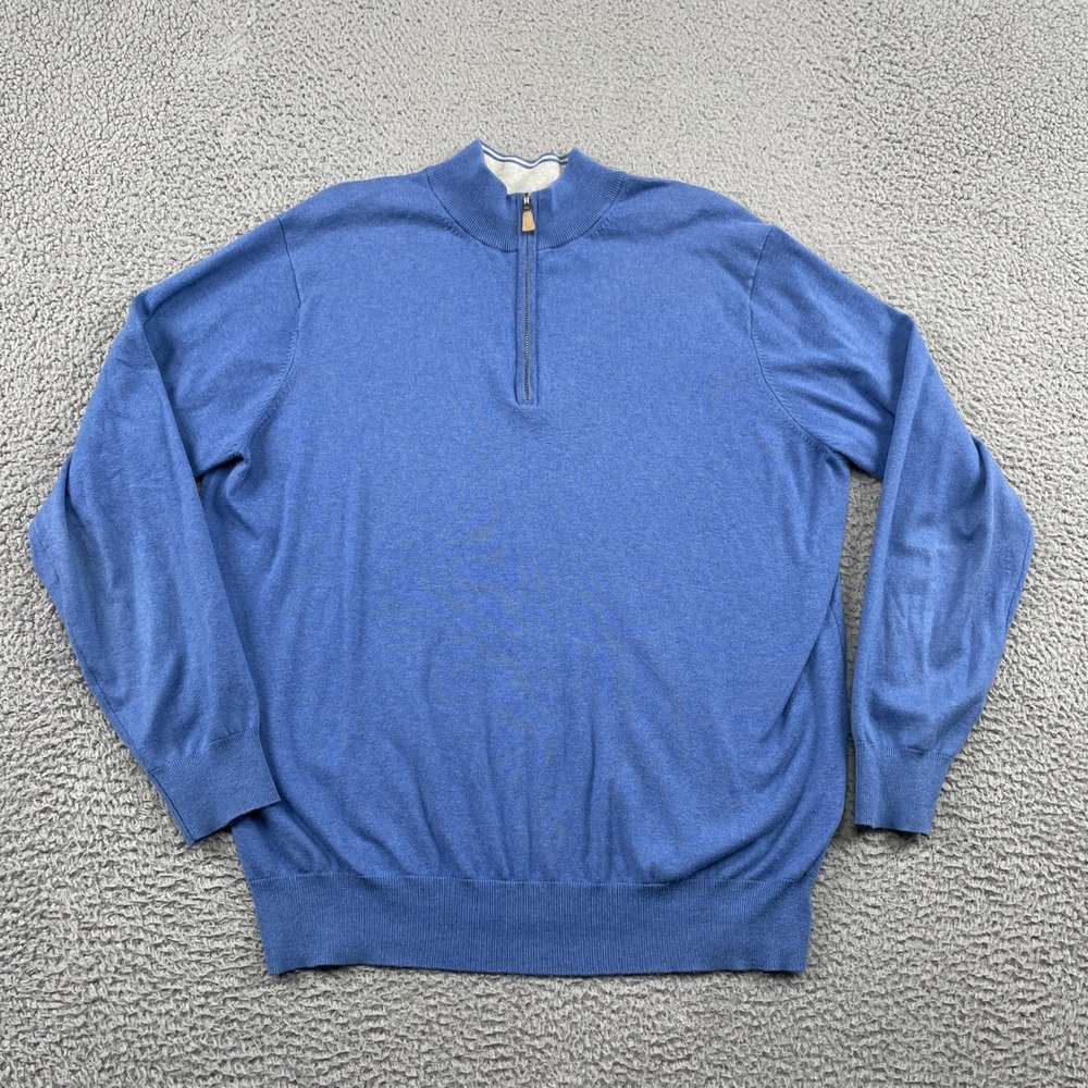 Peter Millar Sweater Mens L Blue MS19S01 Pima Cotton Silk Cashmere Quarter Zip